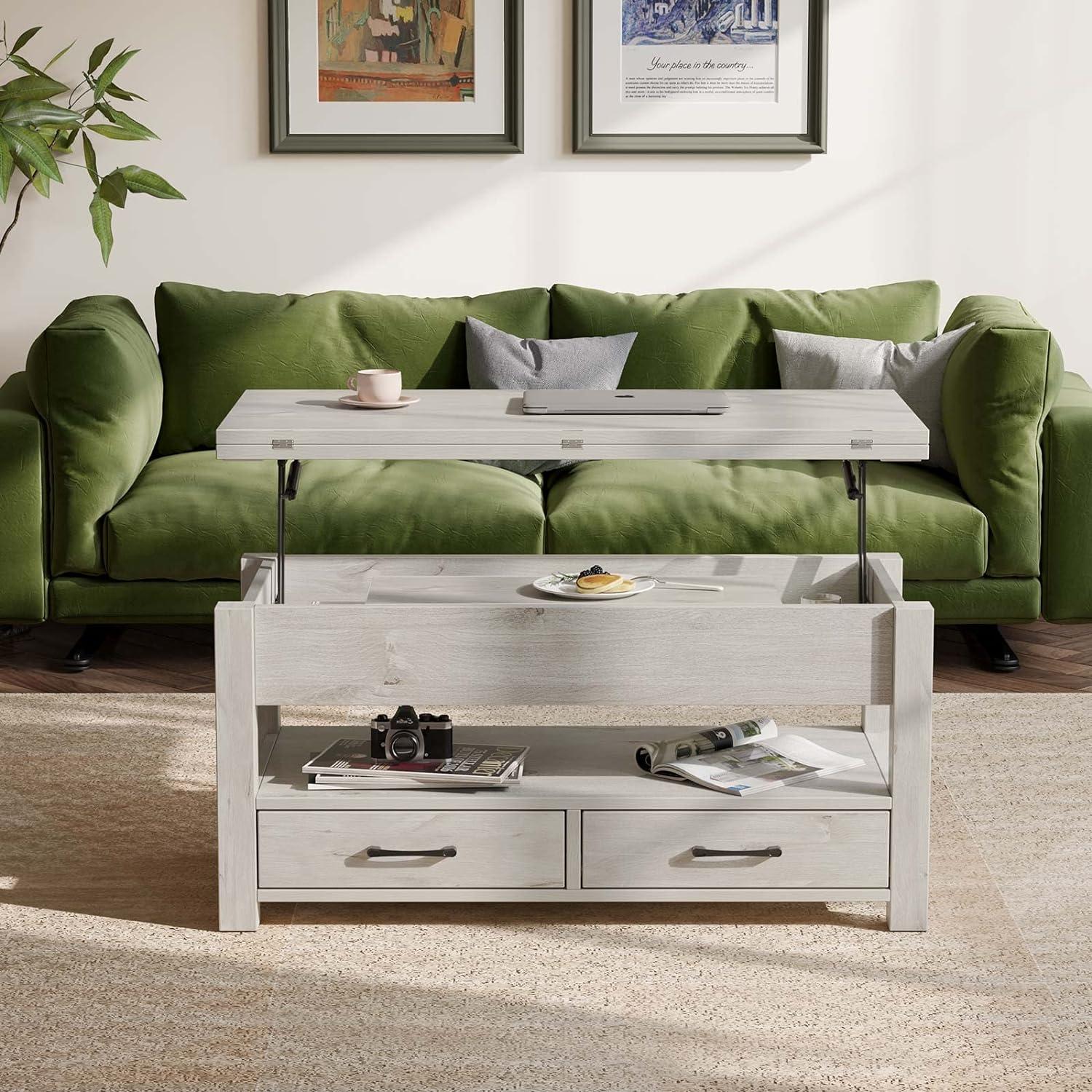 Gray Engineered Wood Lift-Top Coffee Table with Storage