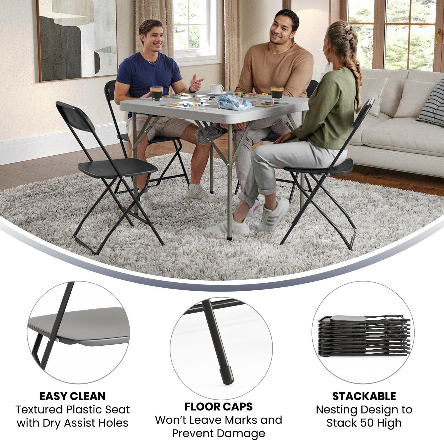 Flash Furniture Hercules Series Plastic Folding Chair - Black - 4 Pack 650LB Weight Capacity Comfortable Event Chair - Lightweight Folding Chair -