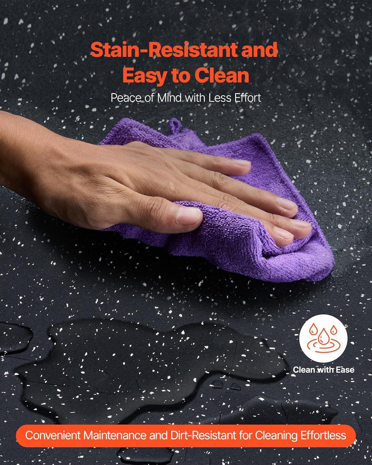 VEVOR 0.56Inch 24sq.ft 6 Tiles Gym Flooring for Home Gym, Rubber Top with High Density EVA Foam, 25 x 25In Gym Floor Exercise Equipment Mats, Interlocking Gym Mats, Puzzle Workout Mats, Black & Gray