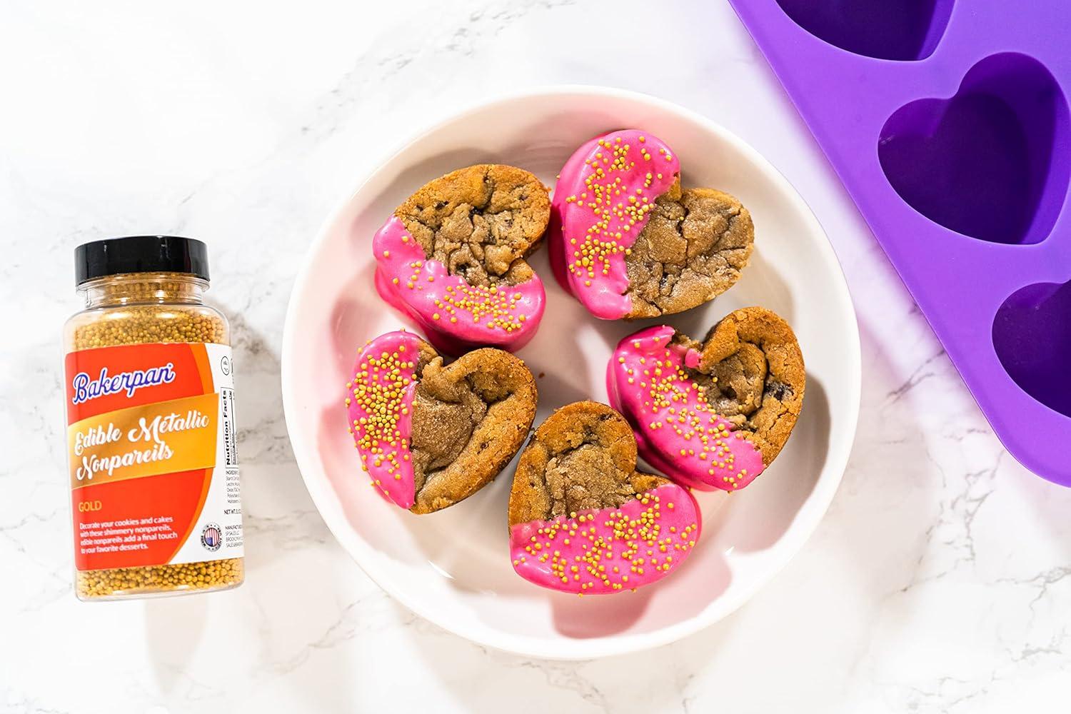 Bakerpan Silicone Heart Mold for Baking, Mini Cake Heart Pan - Set of 2