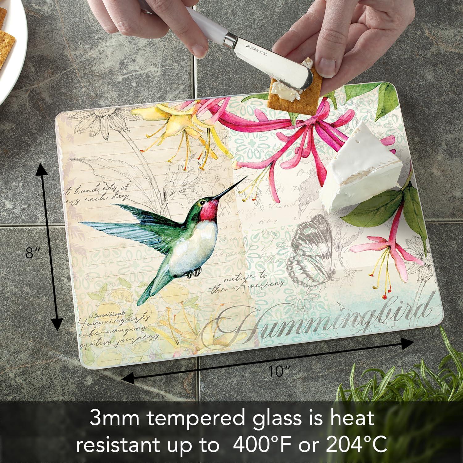 CounterArt Field Guide Hummingbird 3mm Glass Cutting Board 10” x 8”