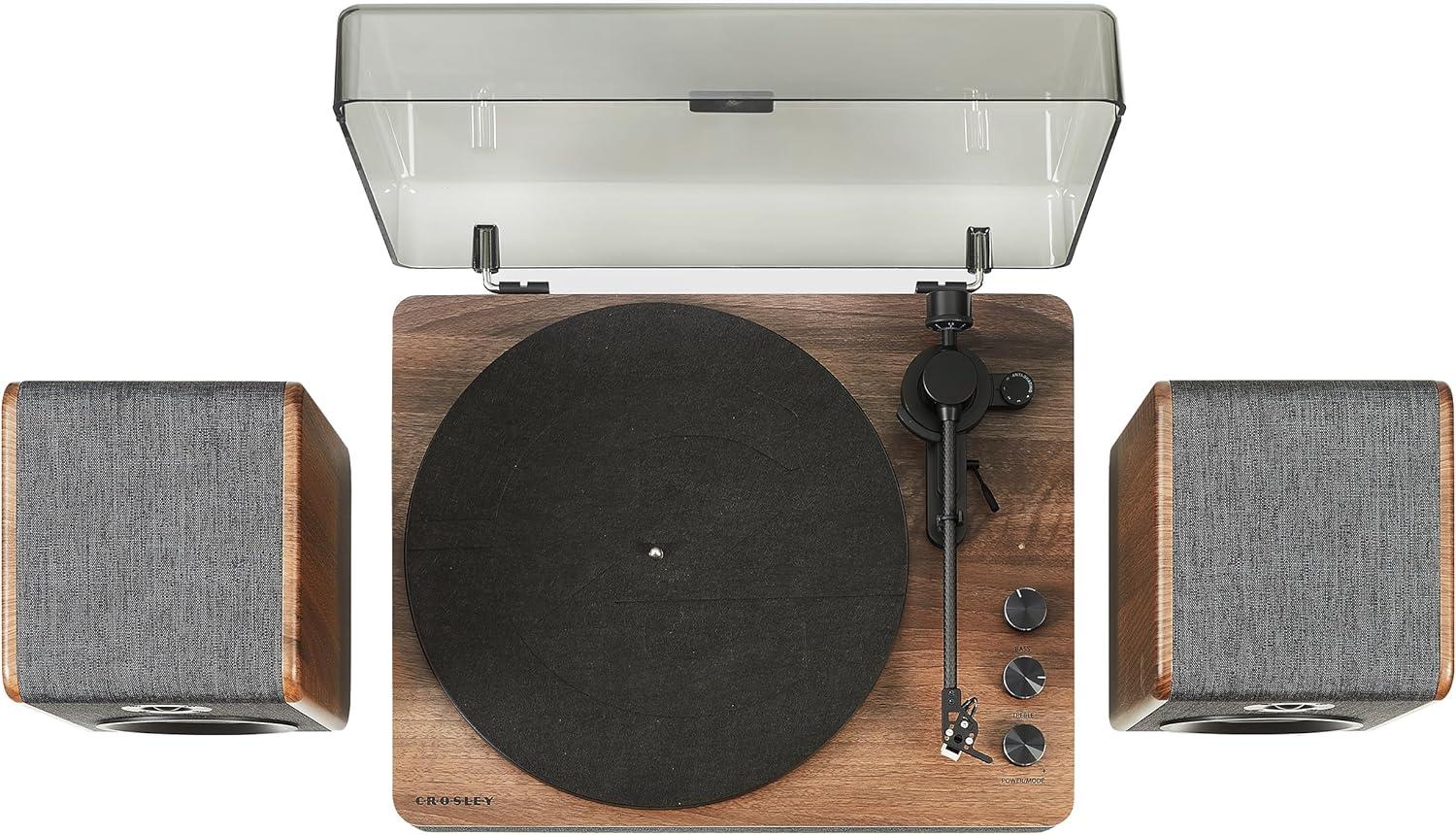 Charcoal and Brown Bluetooth Record Player with Speakers