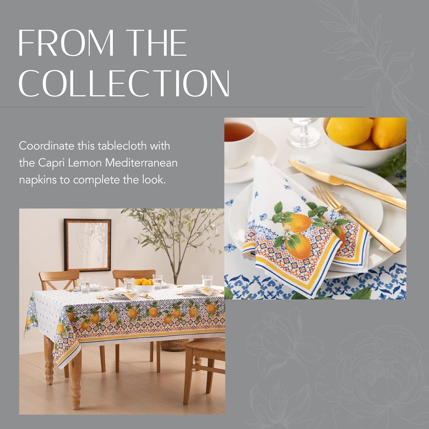 Capri Lemon Double Border Tablecloth - Multicolor - 70" Round - Elrene Home Fashions