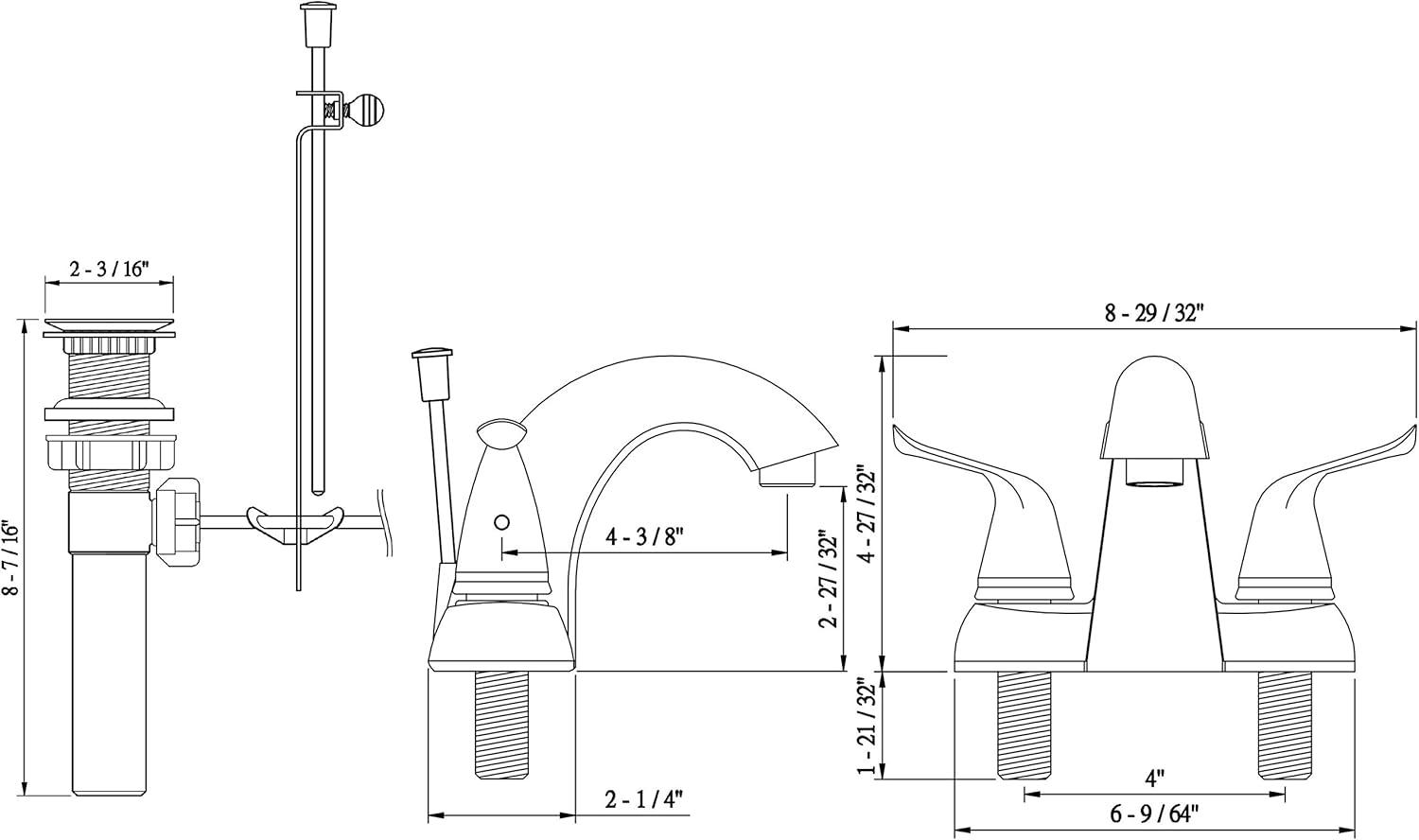 Centerset 2-handle Bathroom Faucet with Drain Assembly