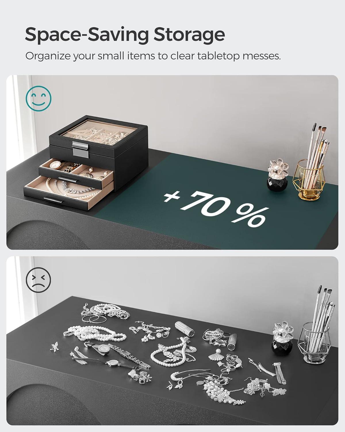Glass Lid Jewelry Box with Glass Jewelry Organizer Case for Rings Necklaces Earrings Black and Silver