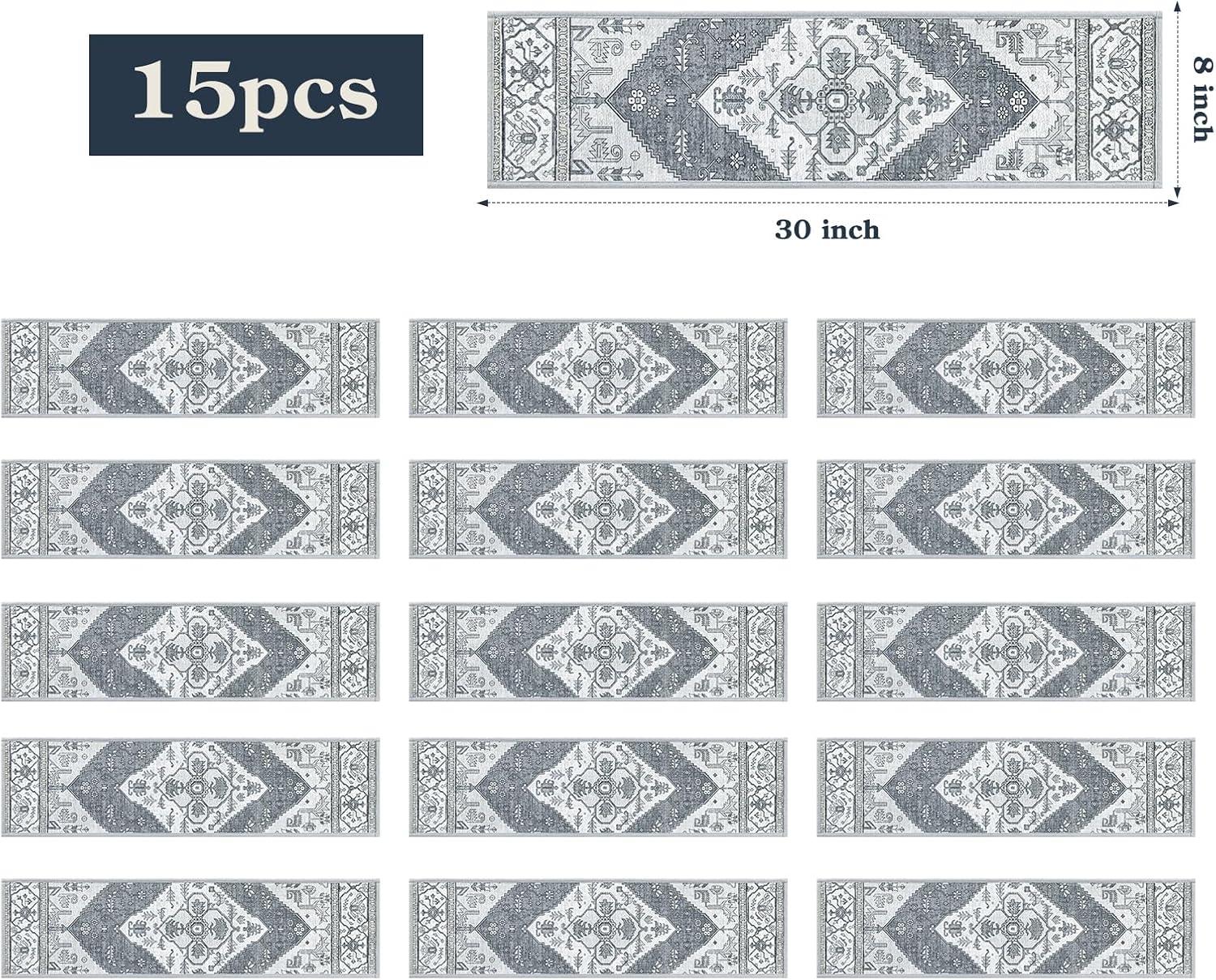 The Holiday Aisle® Non Slip Stair Treads Indoor 15 Pack 8" X 30" Carpet Treads for Wood Stairs