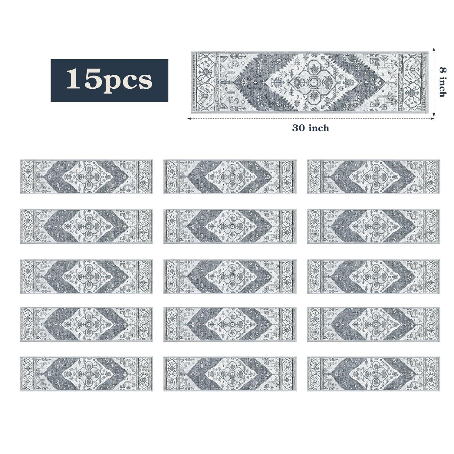 The Holiday Aisle® Non Slip Stair Treads Indoor 15 Pack 8" X 30" Carpet Treads for Wood Stairs
