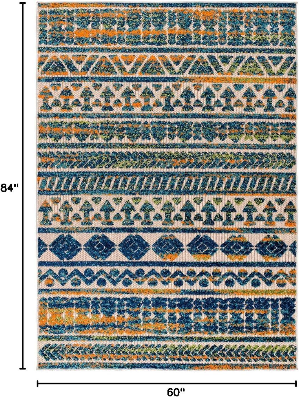 World Rug Gallery Modern Stripes Faded Geometric Indoor/Outdoor Area Rug