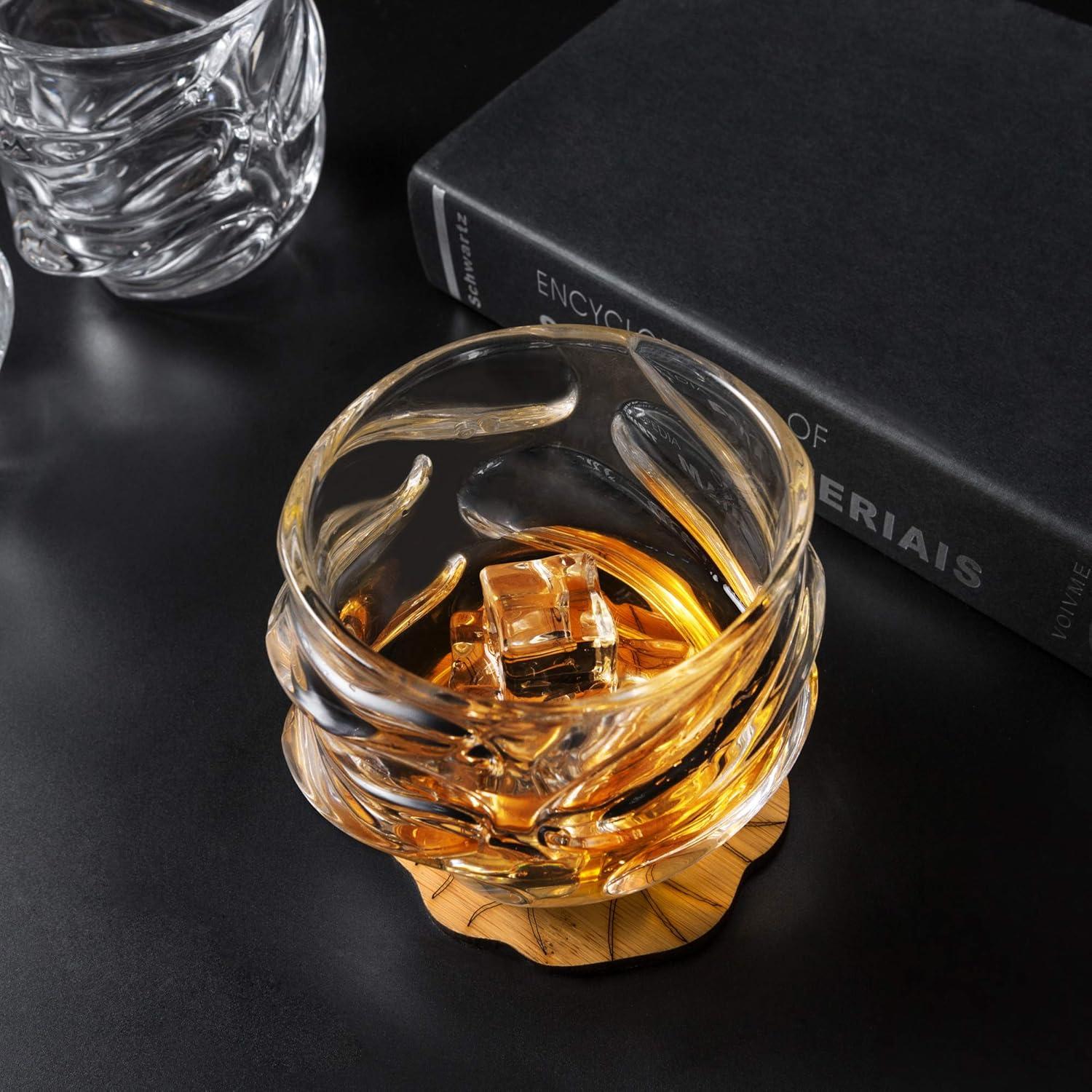 Whiskey Glasses Set of 4 - 11oz Rock Glassware - Bourbon Glass Tumblers for Men - Unique Elegant Gift Box