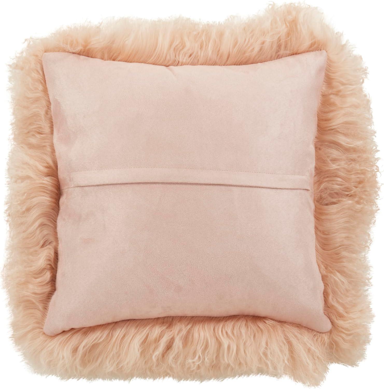 Saro Lifestyle 100% Wool Mongolian Lamb Fur Throw Pillow With Poly Filling, Peach, 16" x 16"