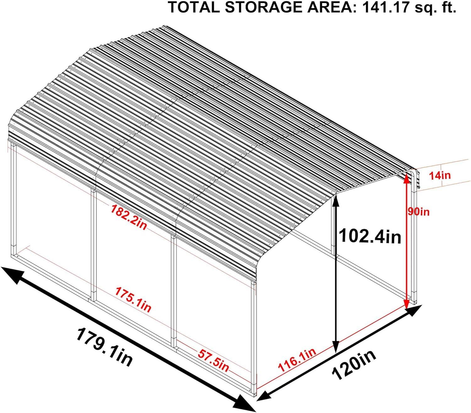 Gray Heavy Duty Metal Carport with Galvanized Steel Roof