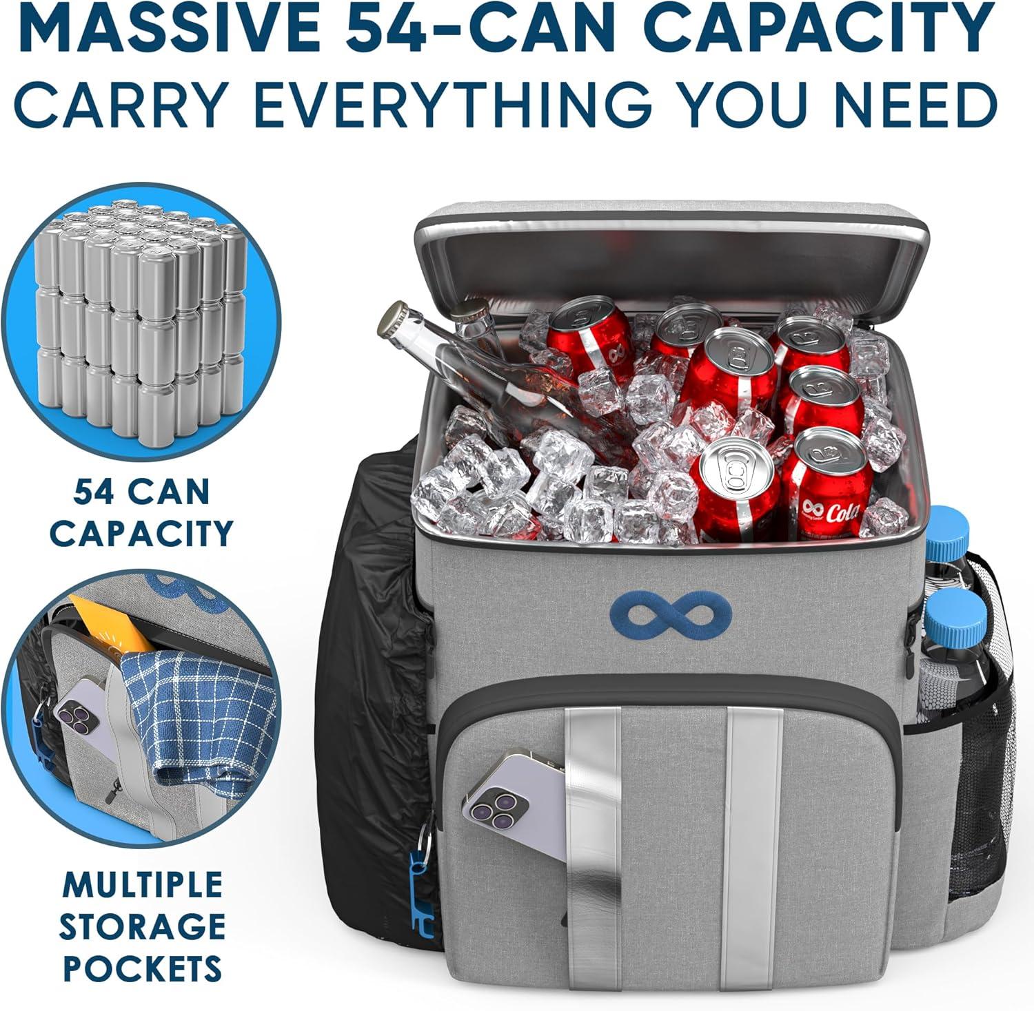 Everlasting Comfort Insulated Cooler Backpack Leak Proof Thermal Bag Picnic Backpack, Gray