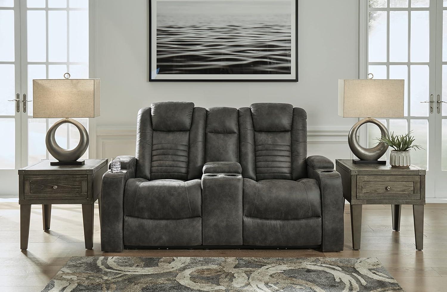 Storm Faux Leather Reclining Loveseat with Cup Holder