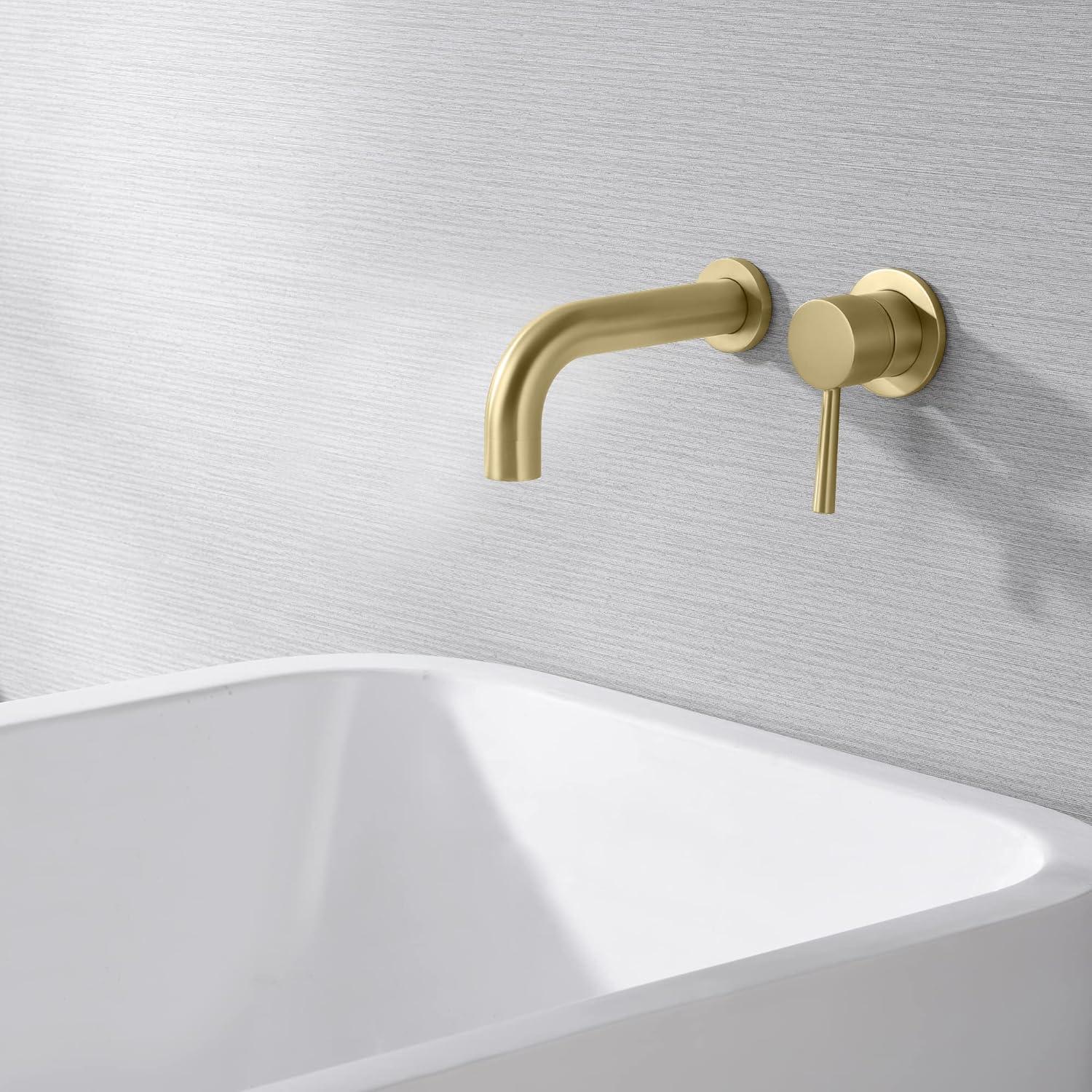 SUMERAIN Wall Mount Bathtub Faucet Tub Filler with Valve Brushed Gold