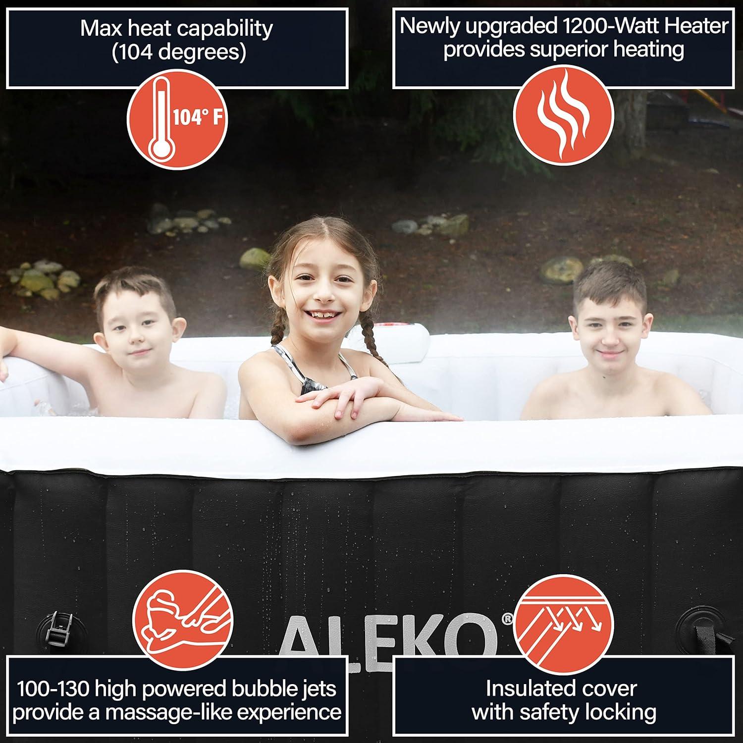 ALEKO 4-Person Black and White Inflatable Square Hot Tub