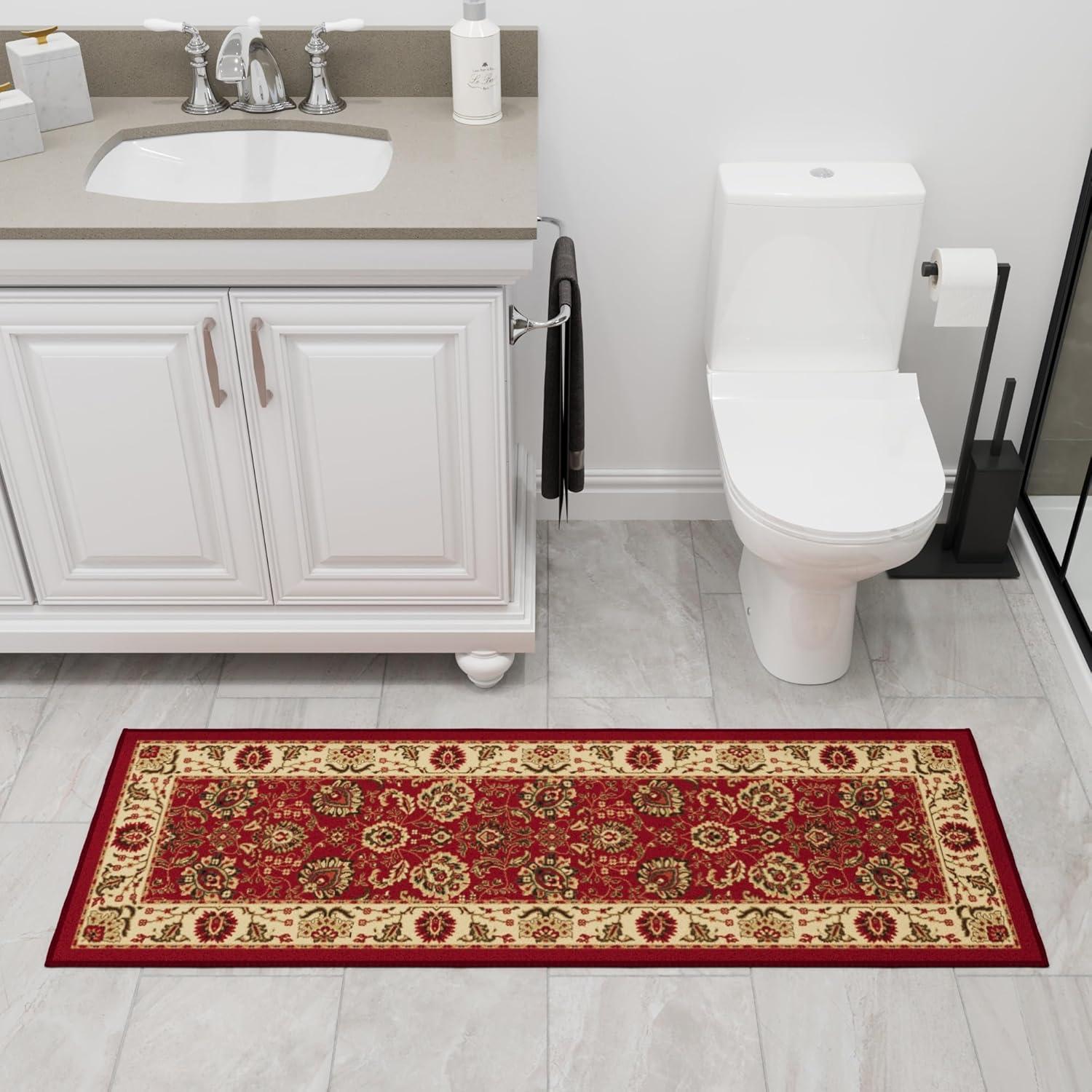 Ottohome Non-Slip Medallion Oriental Area Rug For Living Room, Hallway, Entryway Rug, Dark Red