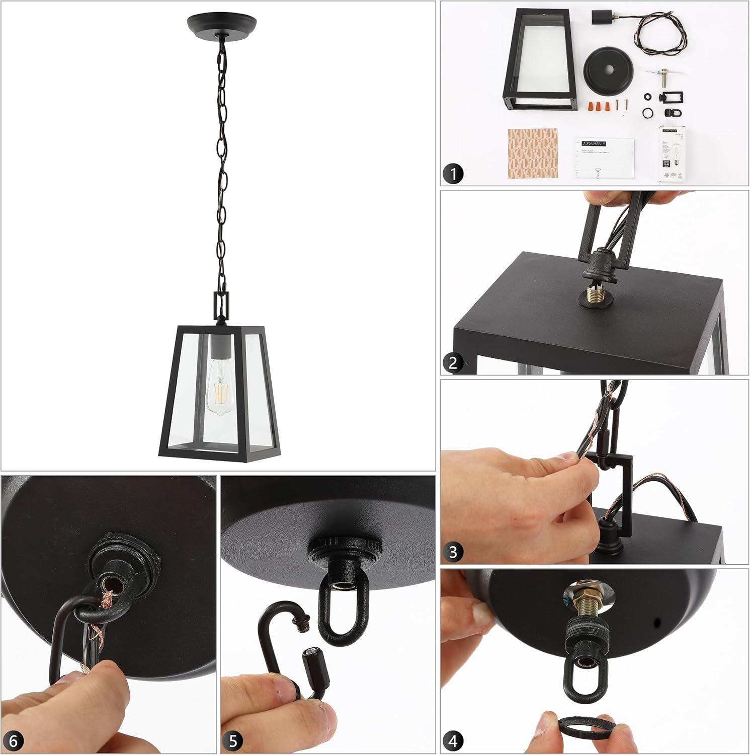 Black Glass LED Lantern Pendant Light