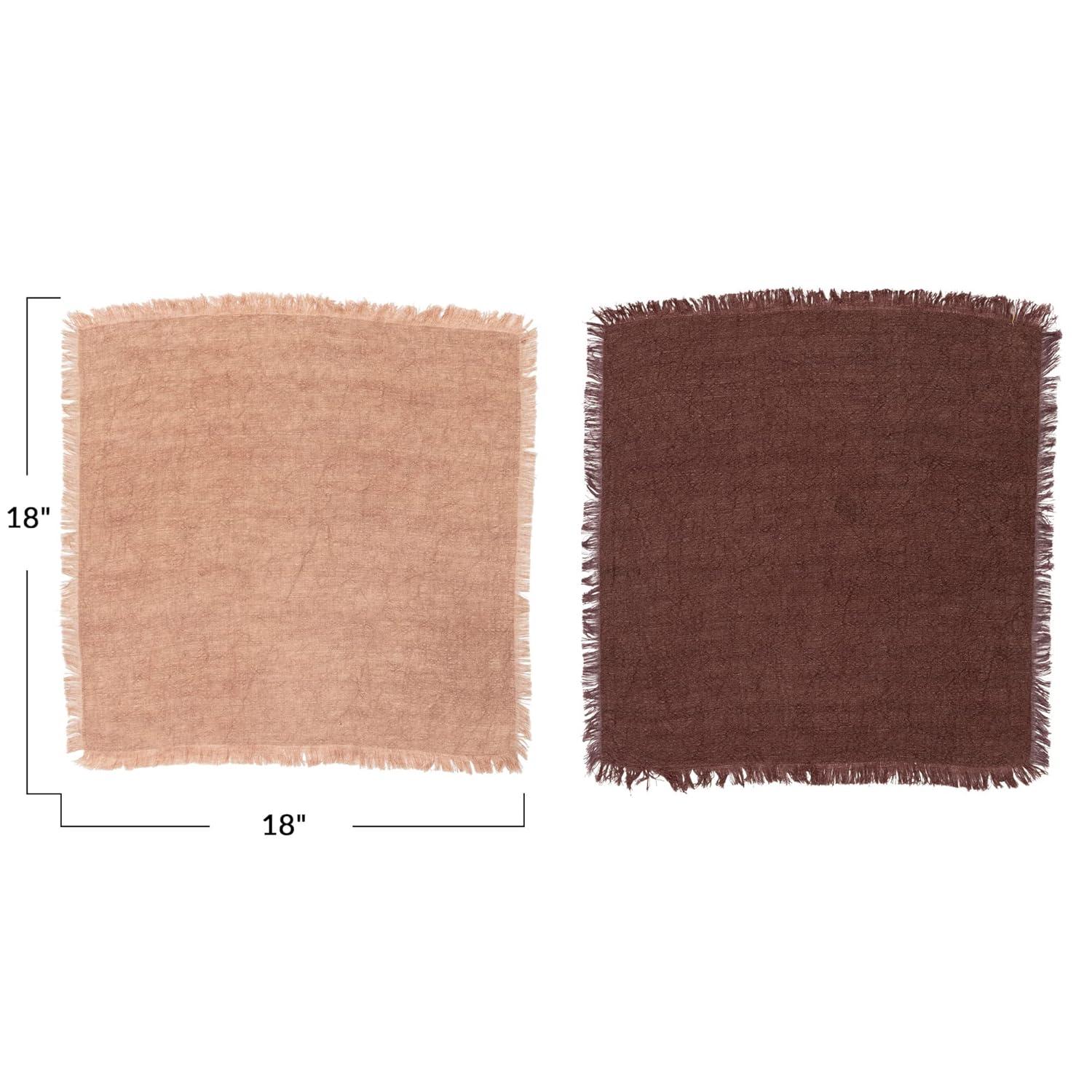 Bloomingville Square Linen Napkins with Fringe, Set of 4, Putty Orange and Aubergine