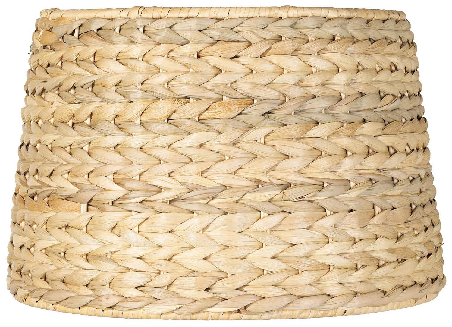 Springcrest Woven Seagrass Small Drum Lamp Shade 10" Top x 12" Bottom x 8.25" Slant x 8" High (Spider) Replacement with Harp and Finial