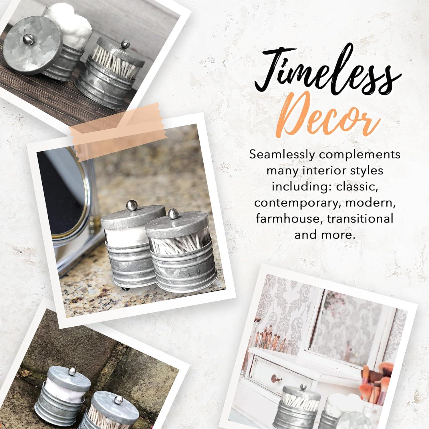 Autumn Alley Glass and Galvanized Bathroom Jars with Ball Handles – Farmhouse Qtip and Cotton Ball Storage