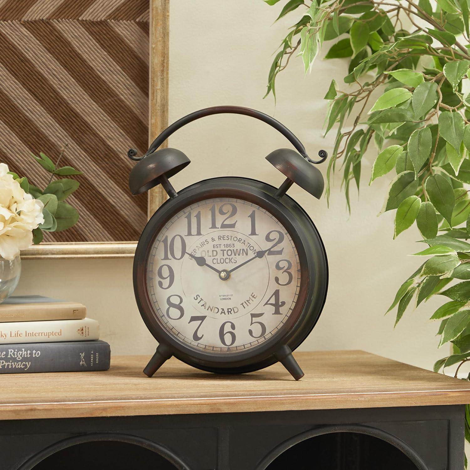 DecMode 13" Black Metal Clock with Bell Style Top