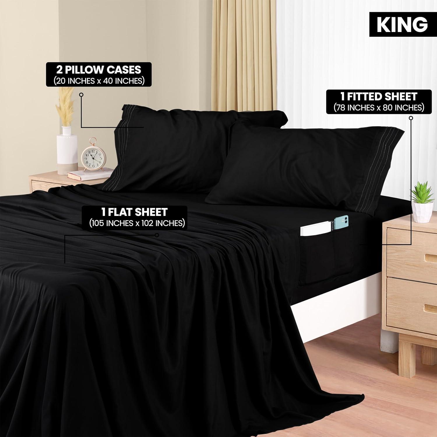 King Black Microfiber Deep Pocket 4-Piece Sheet Set