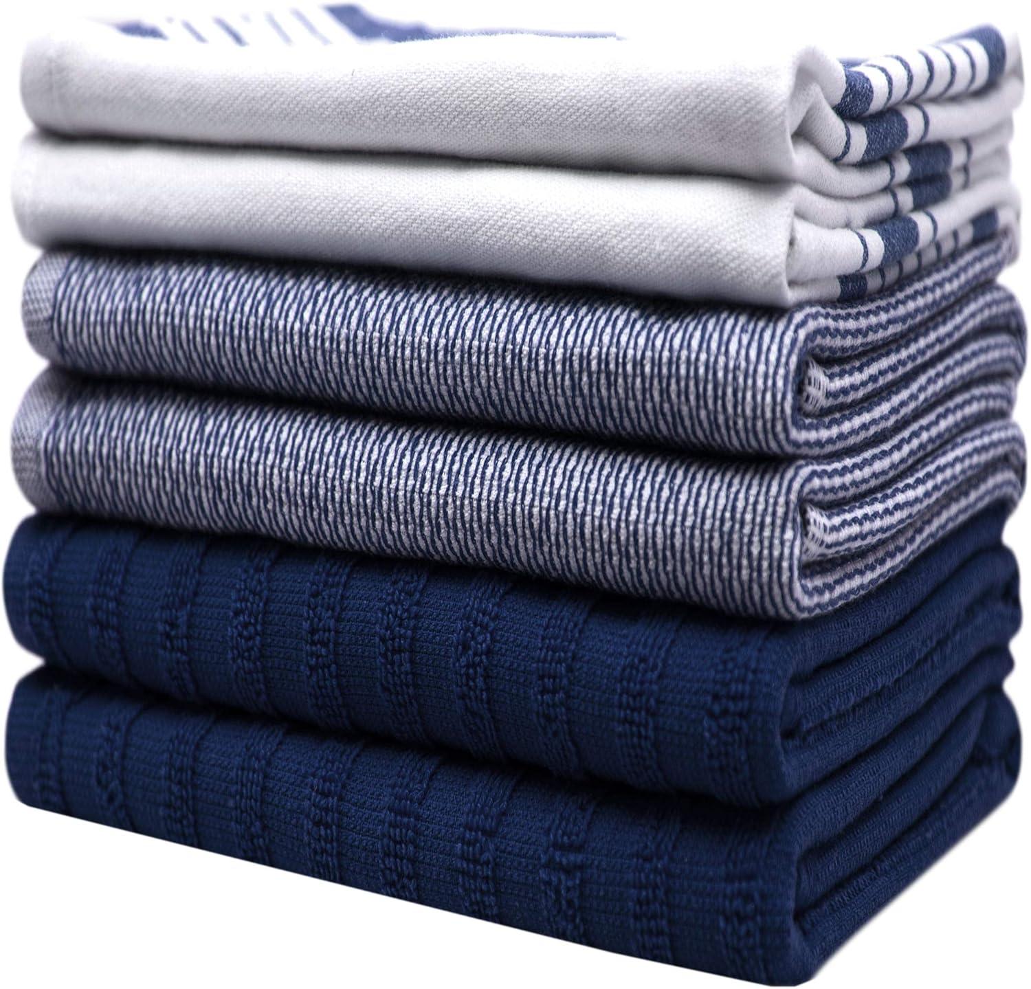 Bumble Premium Kitchen Hand Towels | 100% Cotton 16” x 26” | Absorbent Dish Cloths | 6 Pack (Navy)