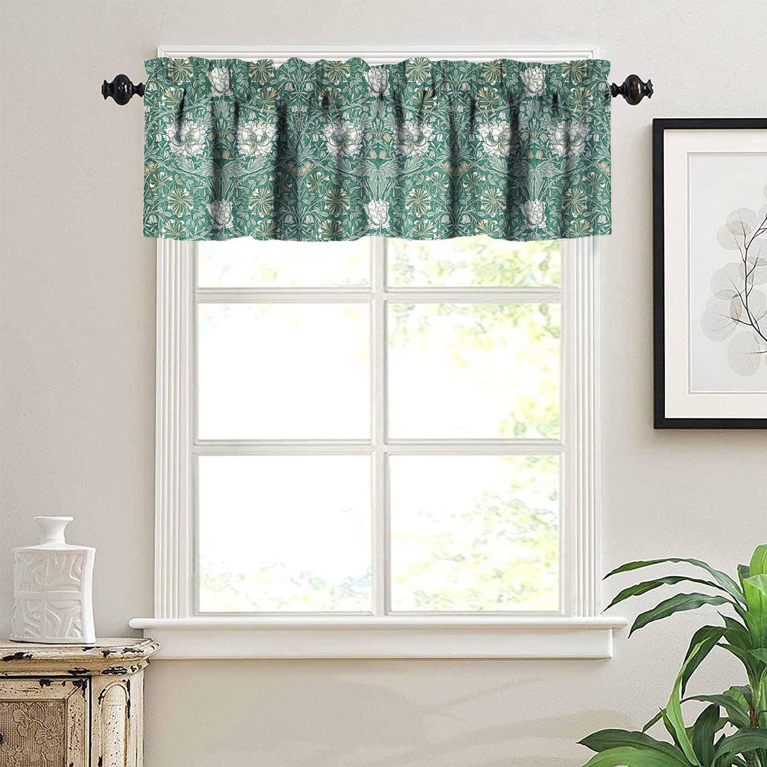 Vintage Botanical Printed Green and Blue Kitchen Valance