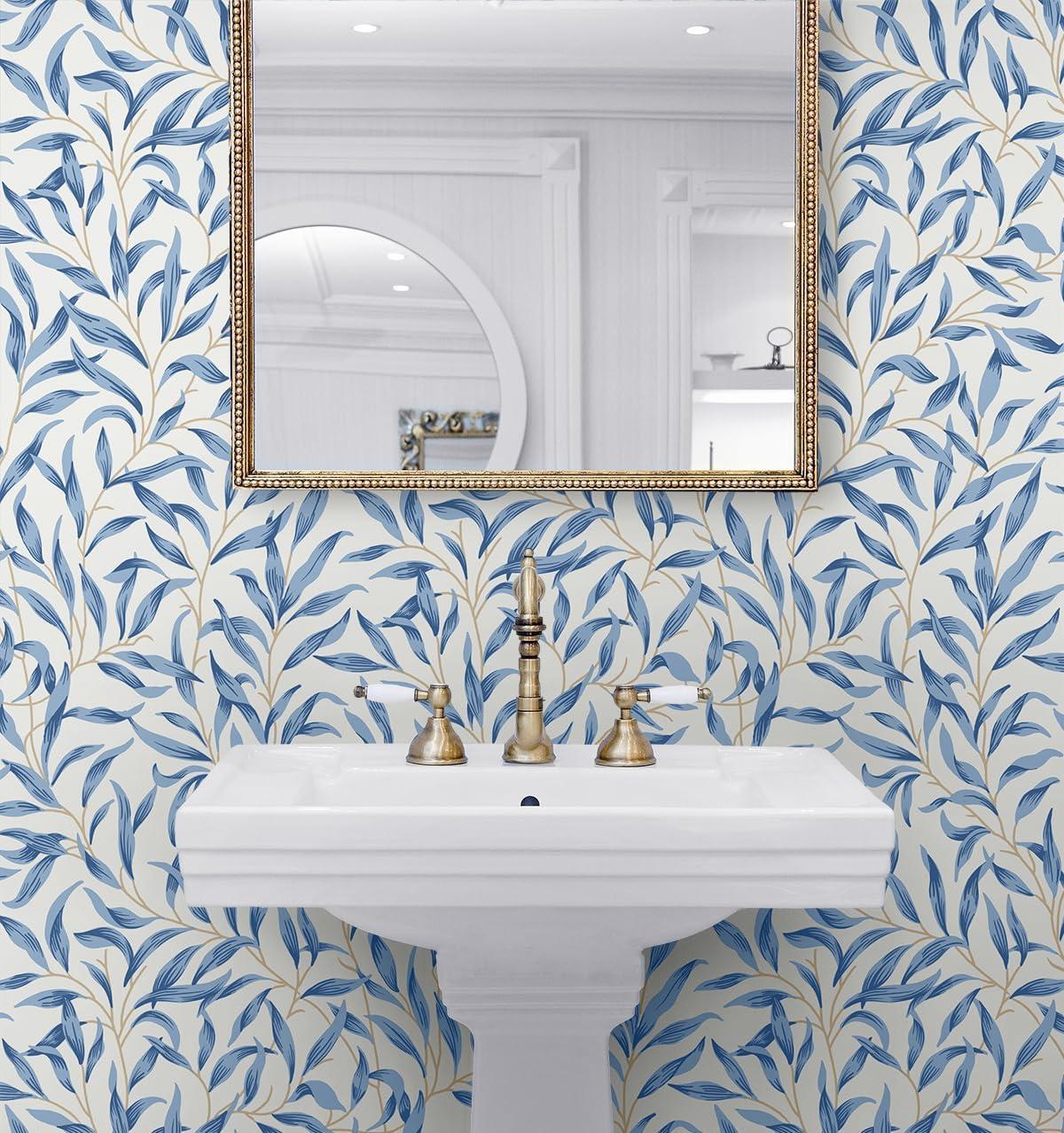 Blue Lake Botanical Peel and Stick Vinyl Wallpaper