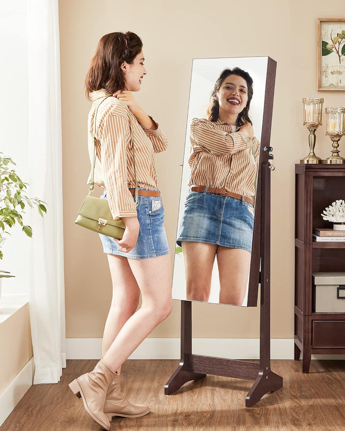 Freestanding Jewelry Cabinet Armoire Organizer with Bevel Edge Mirror