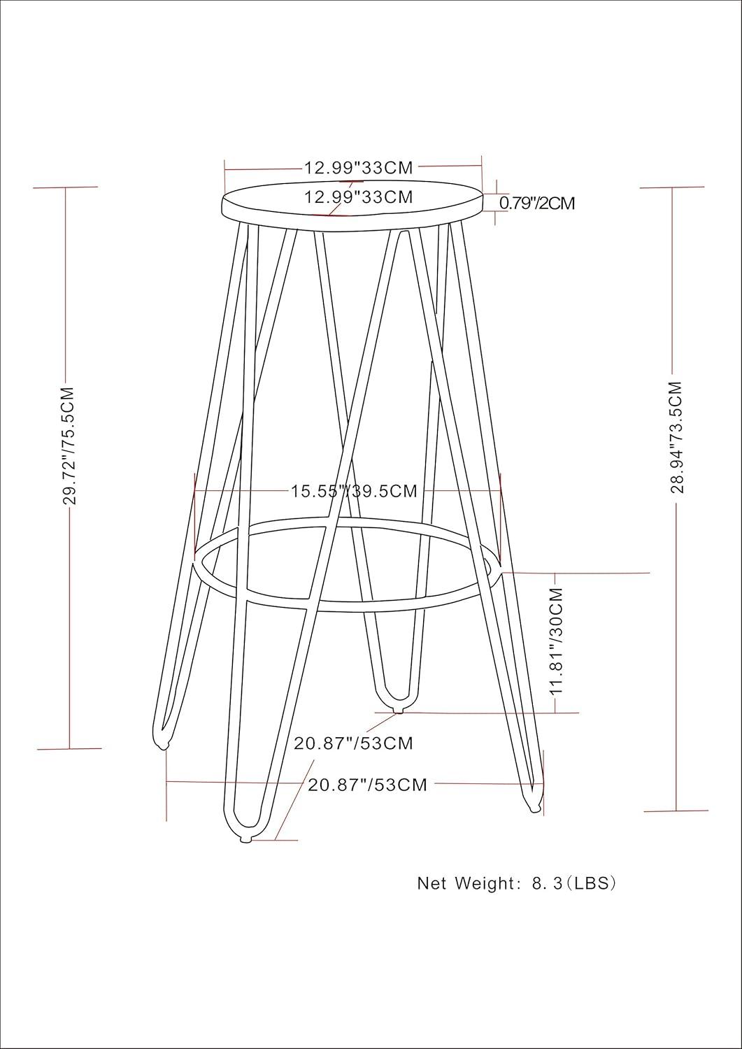 Simeon Industrial Metal 30 inch Metal Bar Stool with Wood Seat in Cocoa Brown / Black