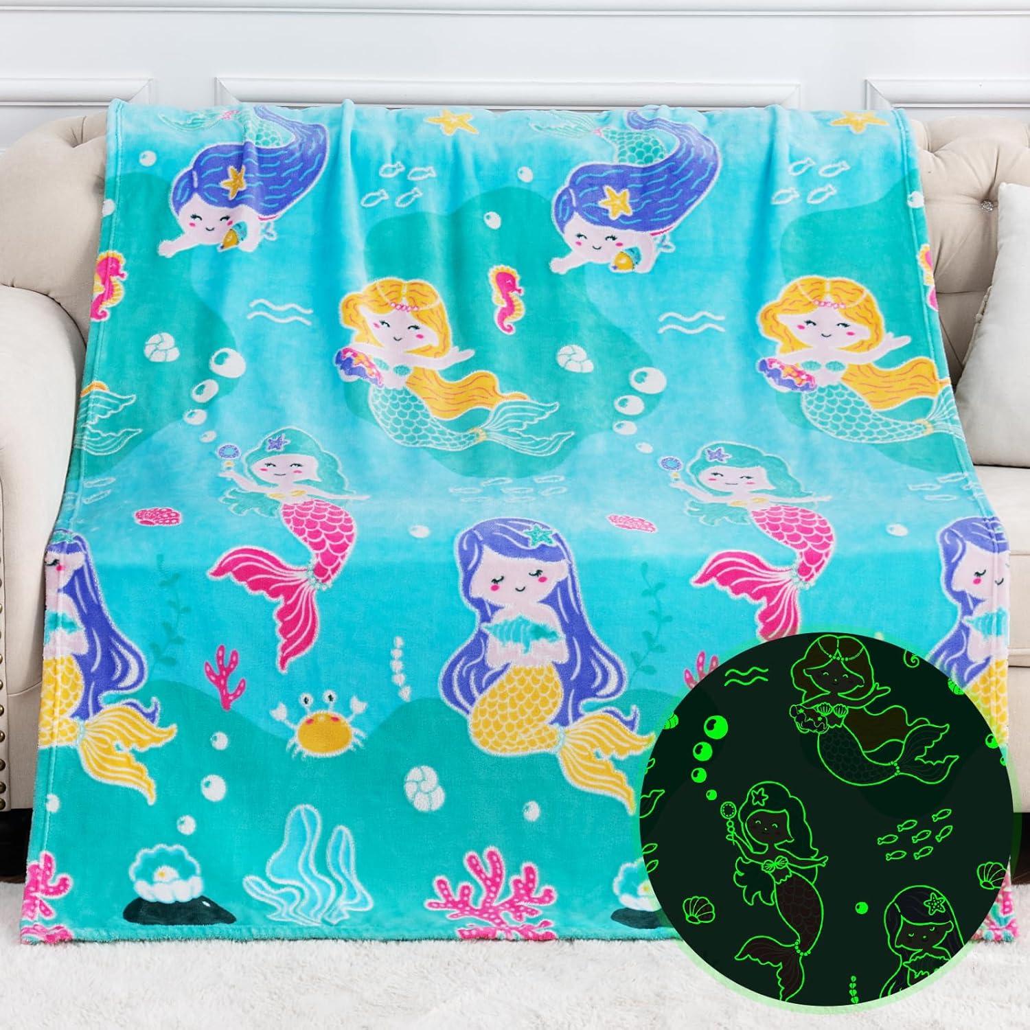 Glow in the Dark Mermaid Polyester Throw Blanket 50" x 60"