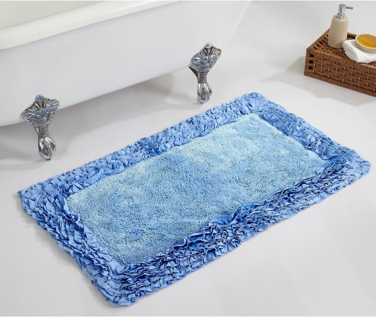24"x40" Shaggy Border Collection Bath Rug Blue - Better Trends: Cotton Tufted, Machine Washable, No Backing