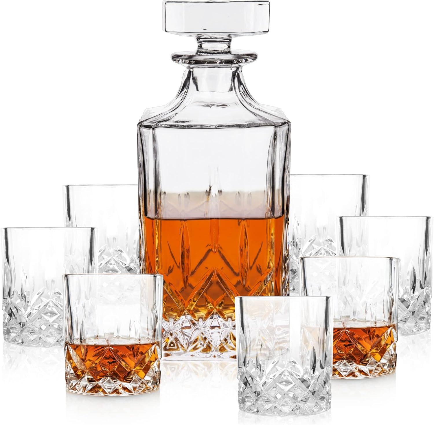 Admiral Crystal Decanter and Lowball Glass Set, 8-Piece