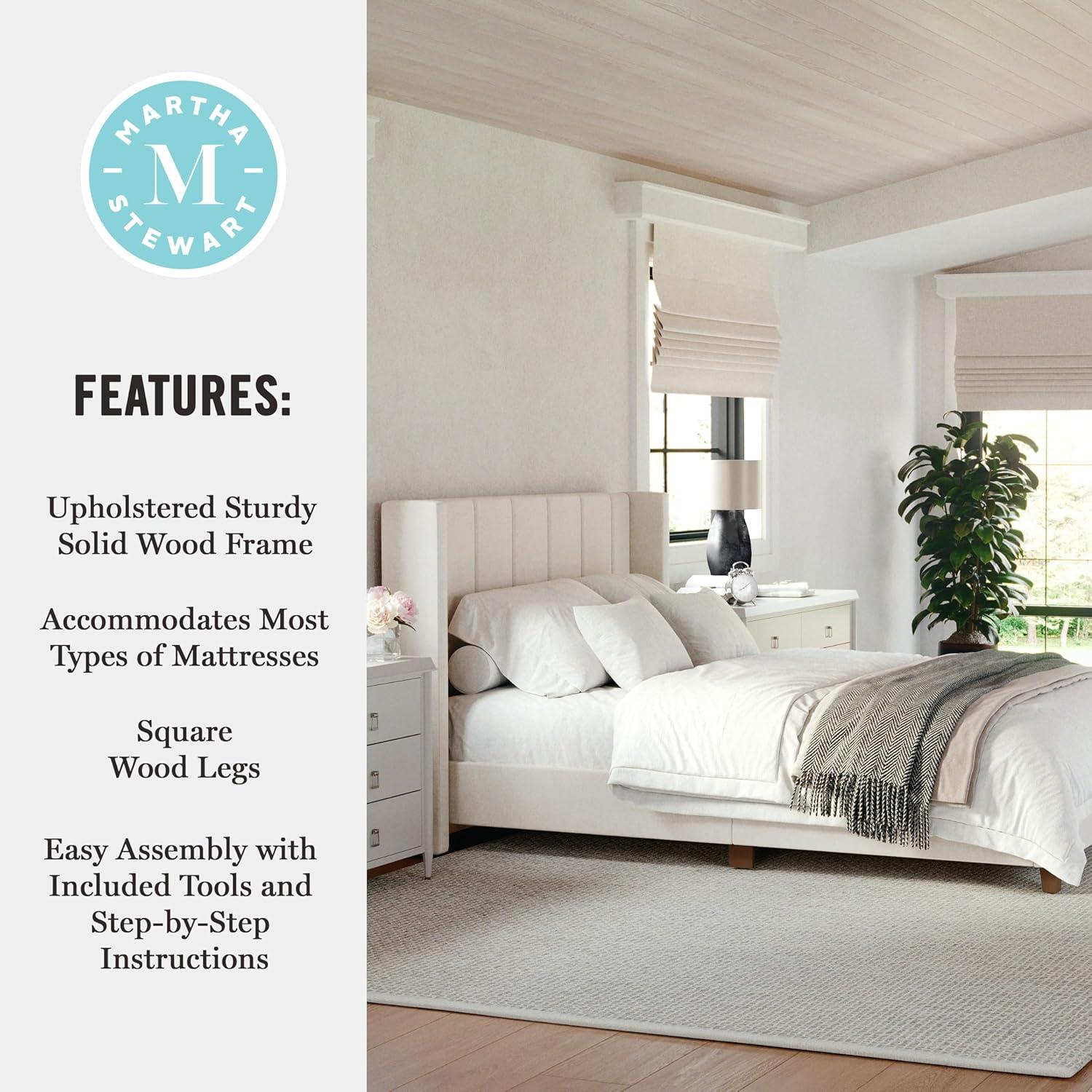 Martha Stewart Martha Stewart Kay Upholstered Platform Bed With Channel Stitched Wingback Headboard