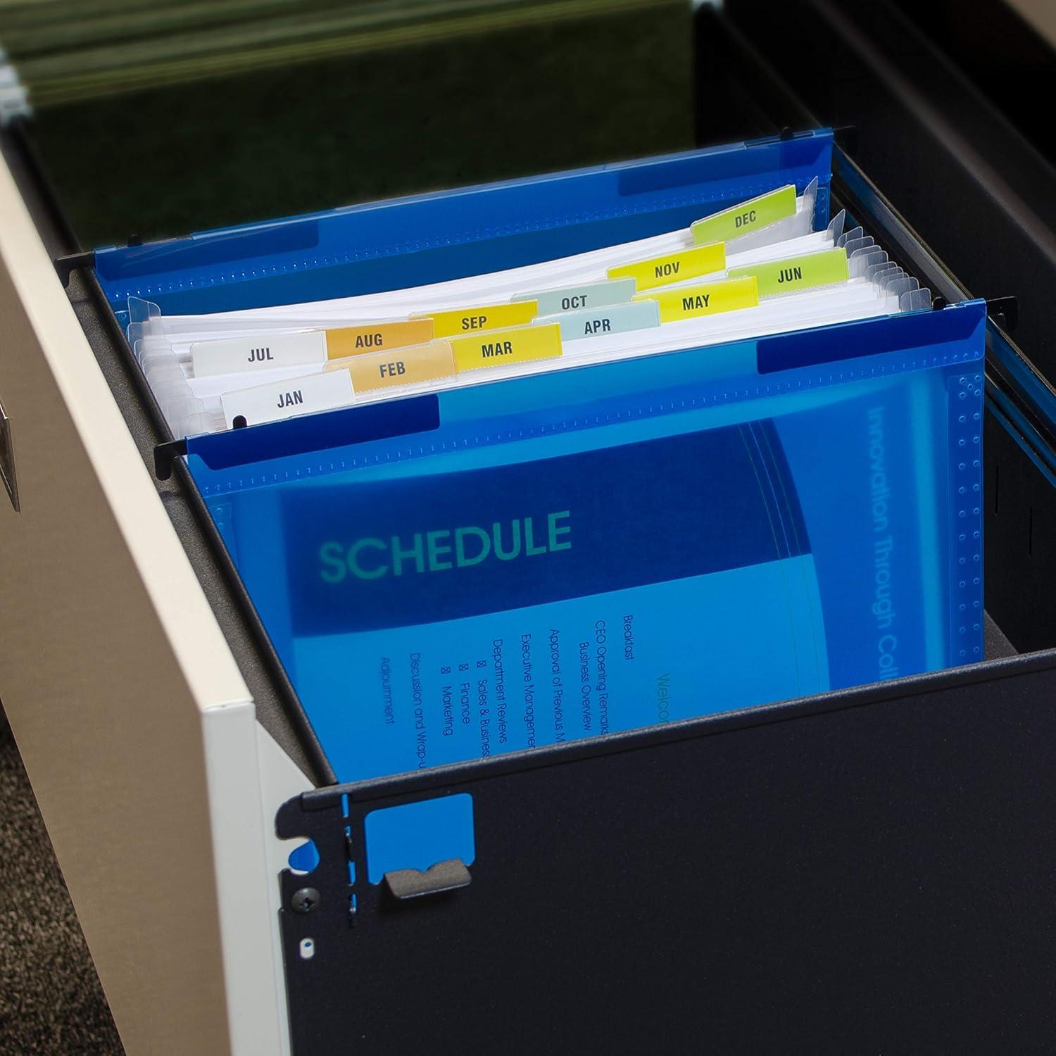 C-Line Expanding File with Hang Tabs, Pre-Printed Index-Tab Inserts, 12 Sections, 1" Capacity, Letter Size, 1/6-Cut Tabs, Blue