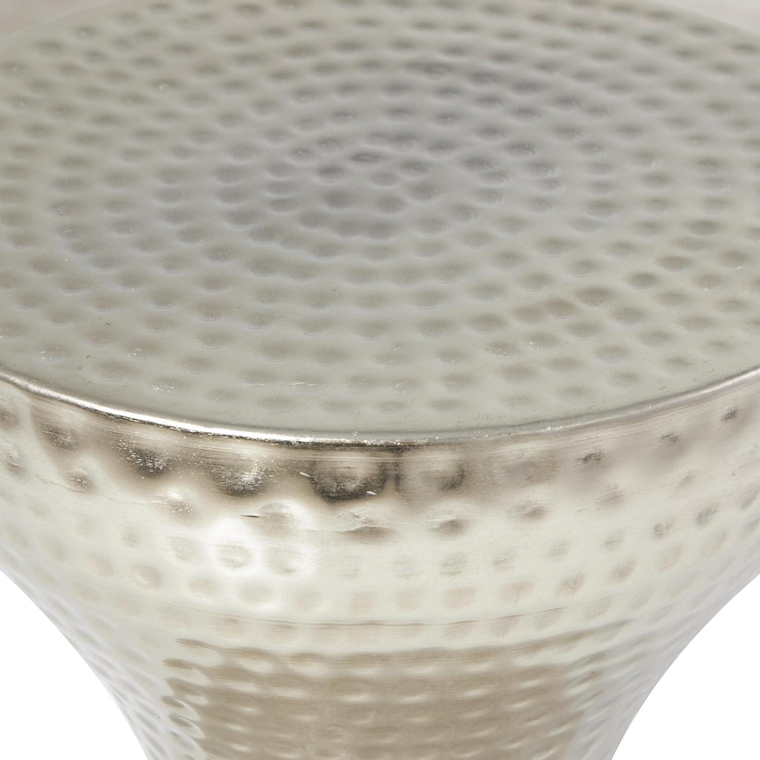 Modern Hourglass Hammered Metal Accent Table Silver - Olivia & May: Industrial Style, Iron Frame, No Assembly Required