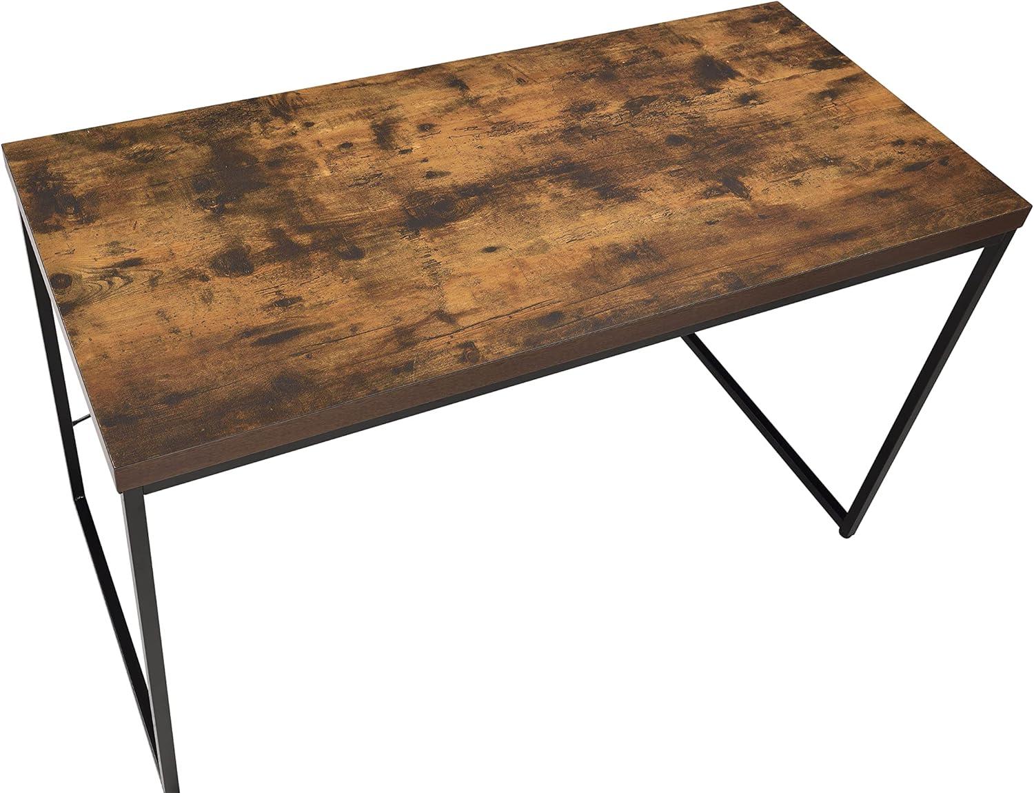 Rectangular Wooden Desk With Metal Base, Weathered Oak Brown And Black- Saltoro Sherpi