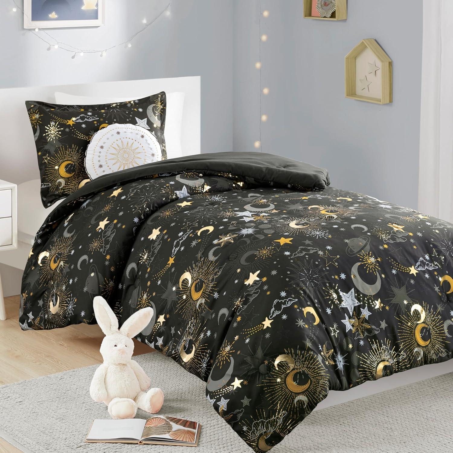 Mi Zone Kids Celia Blush/Gold Starry Sky Metallic Print Comforter Set
