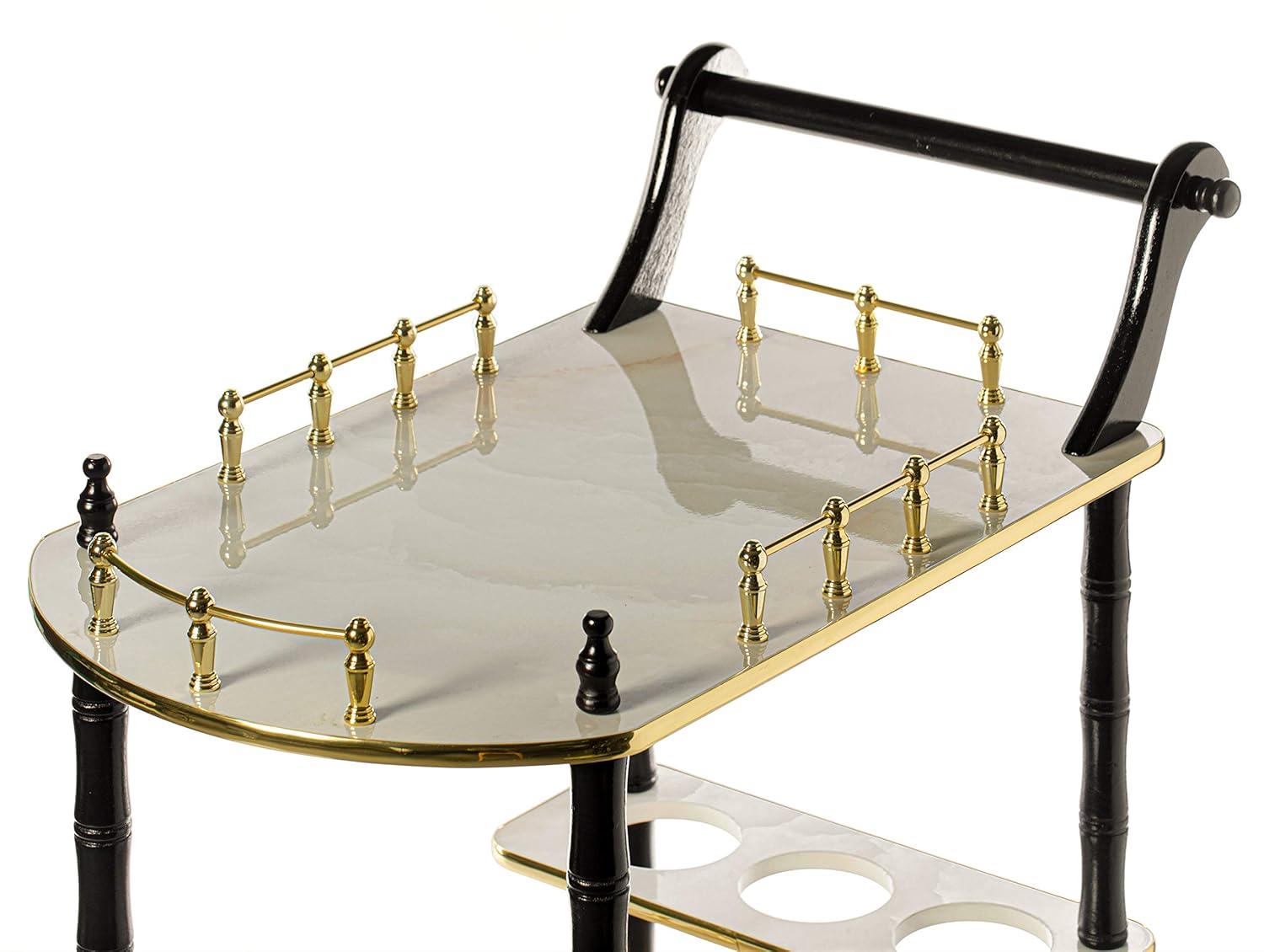 Wood Serving Bar Cart Tea Trolley with 2 Tier Shelves and Rolling Wheels