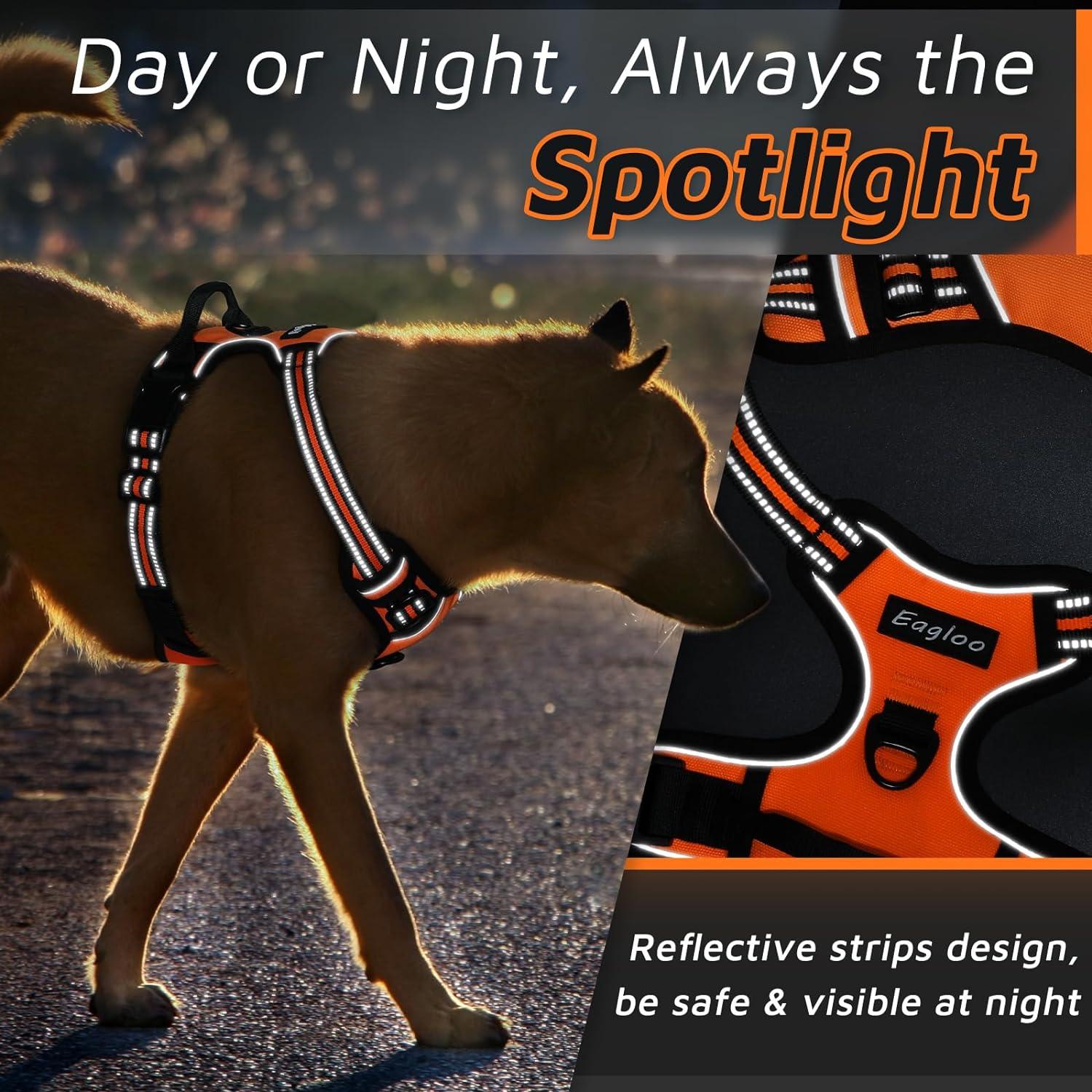 Large Orange Reflective Dog Harness with Metal Rings