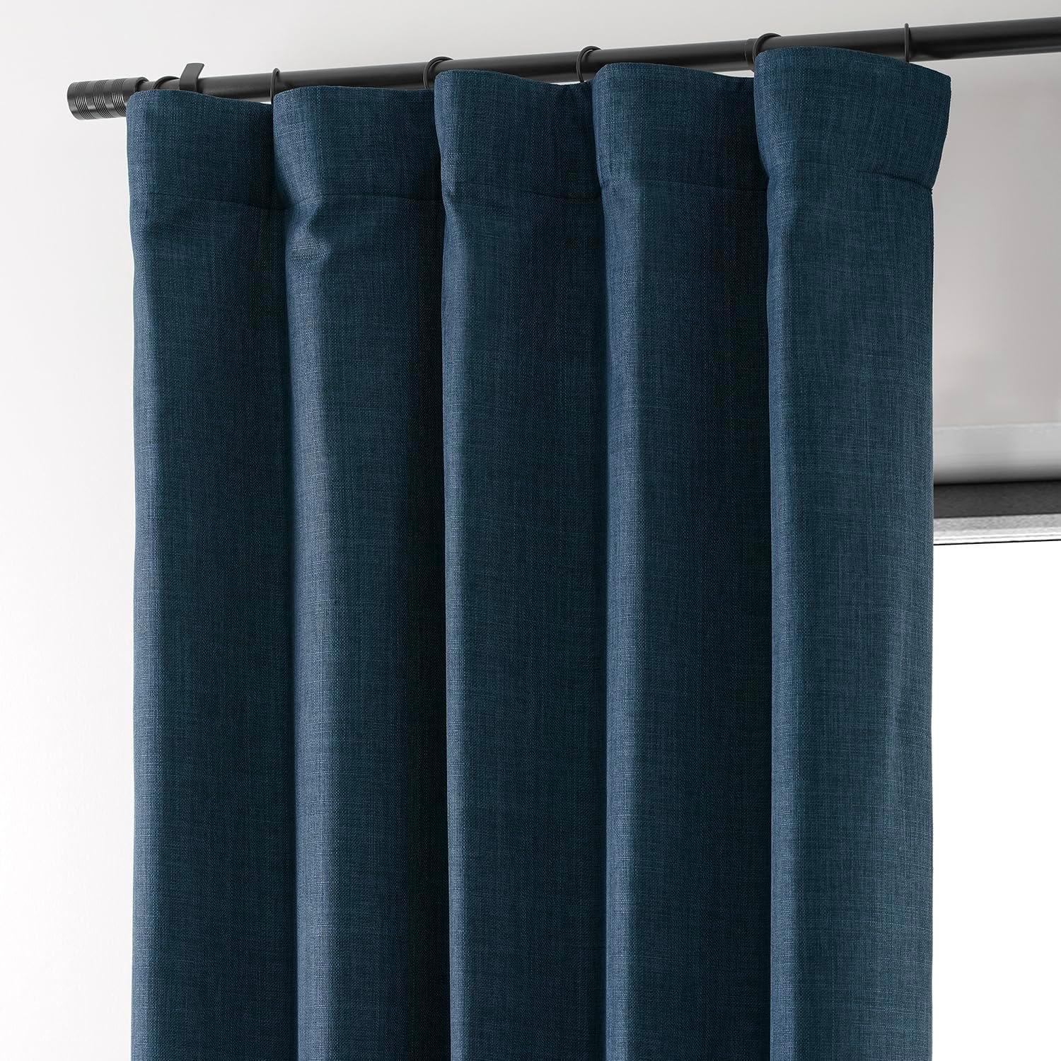 Voyager Blue 84" Blackout Linen Curtains with Rod Pocket