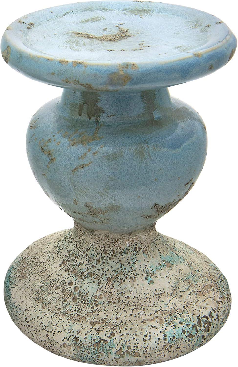 Creative Co-Op Large Distressed Blue Terracotta Pillar Candle Holder