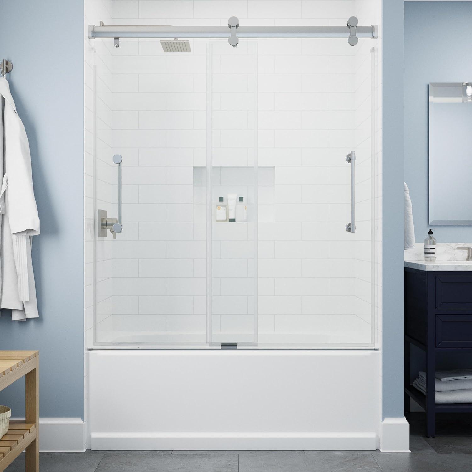Delta Paxos 60 in. x 62-1/4 in. Frameless Sliding Bathtub Door in Chrome with 5/16 in. (8mm) Tempered Clear Glass, SD5758473