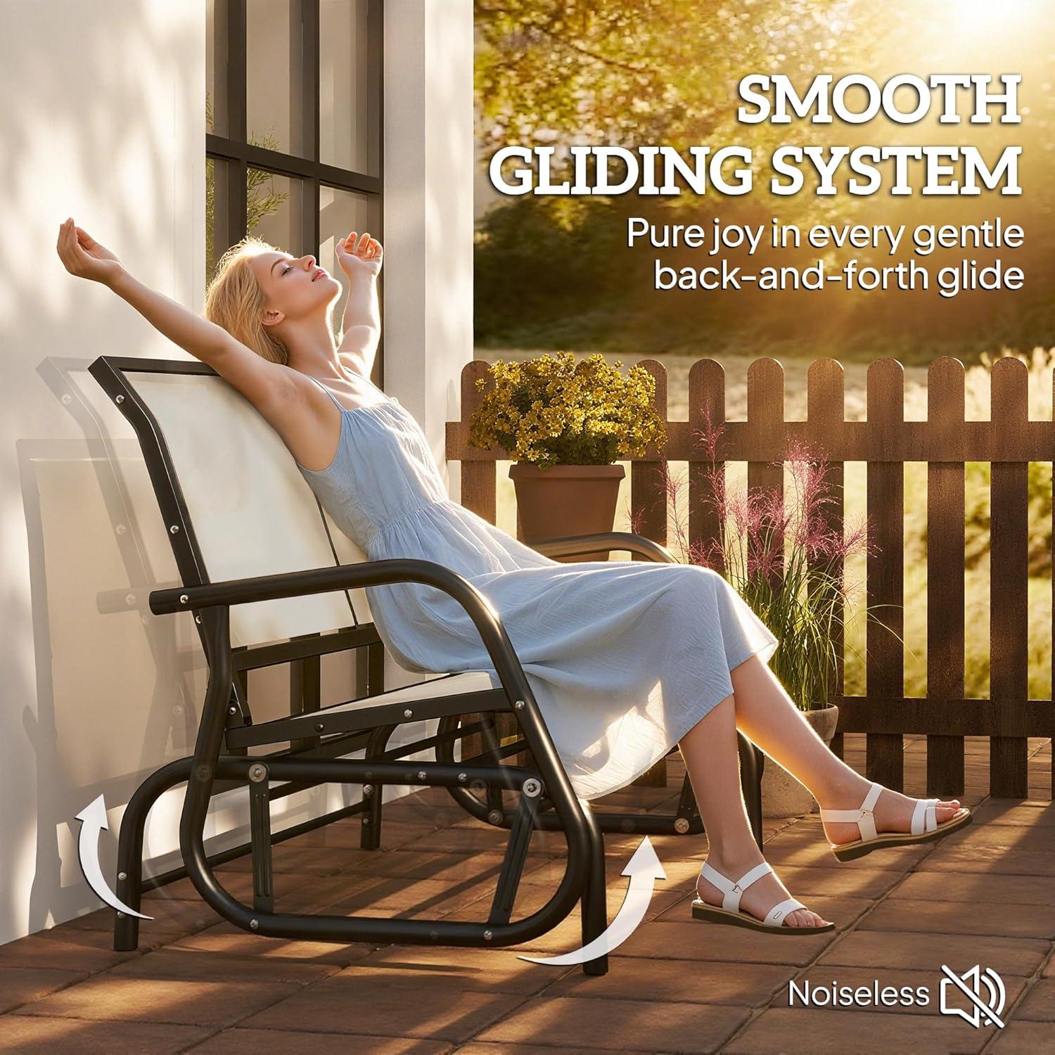 Outsunny 2-Person Outdoor Glider Bench, Patio Double Swing Rocking Chair Loveseat w/Powder Coated Steel Frame for Backyard Garden Porch, Beige