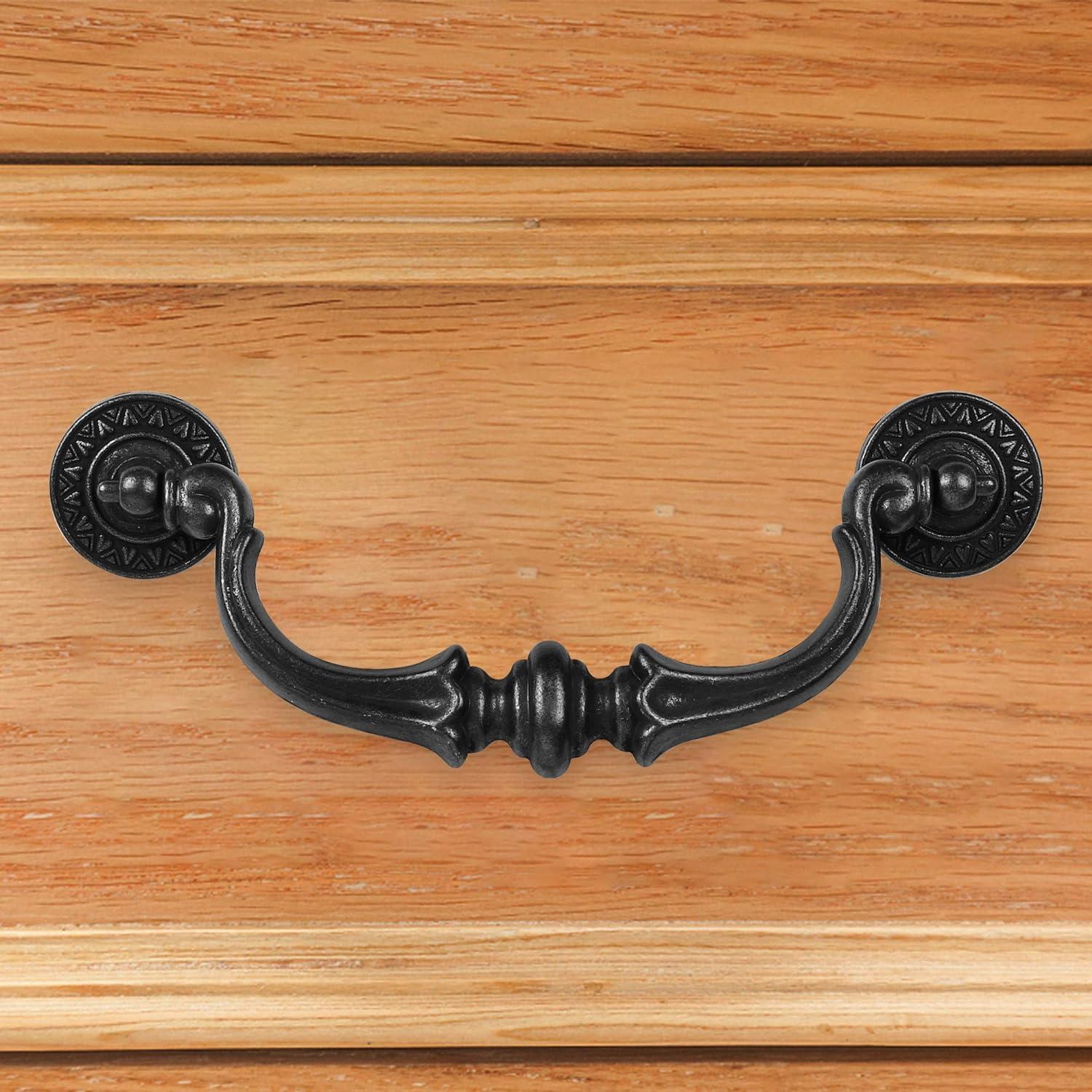 Supkiir 6 Pack Drawer Pulls Handles, 5.5" Hole Center Vintage Antique Black Kitchen Cabinet Knobs Drop Bail Pulls Handles 6.7" Total Length