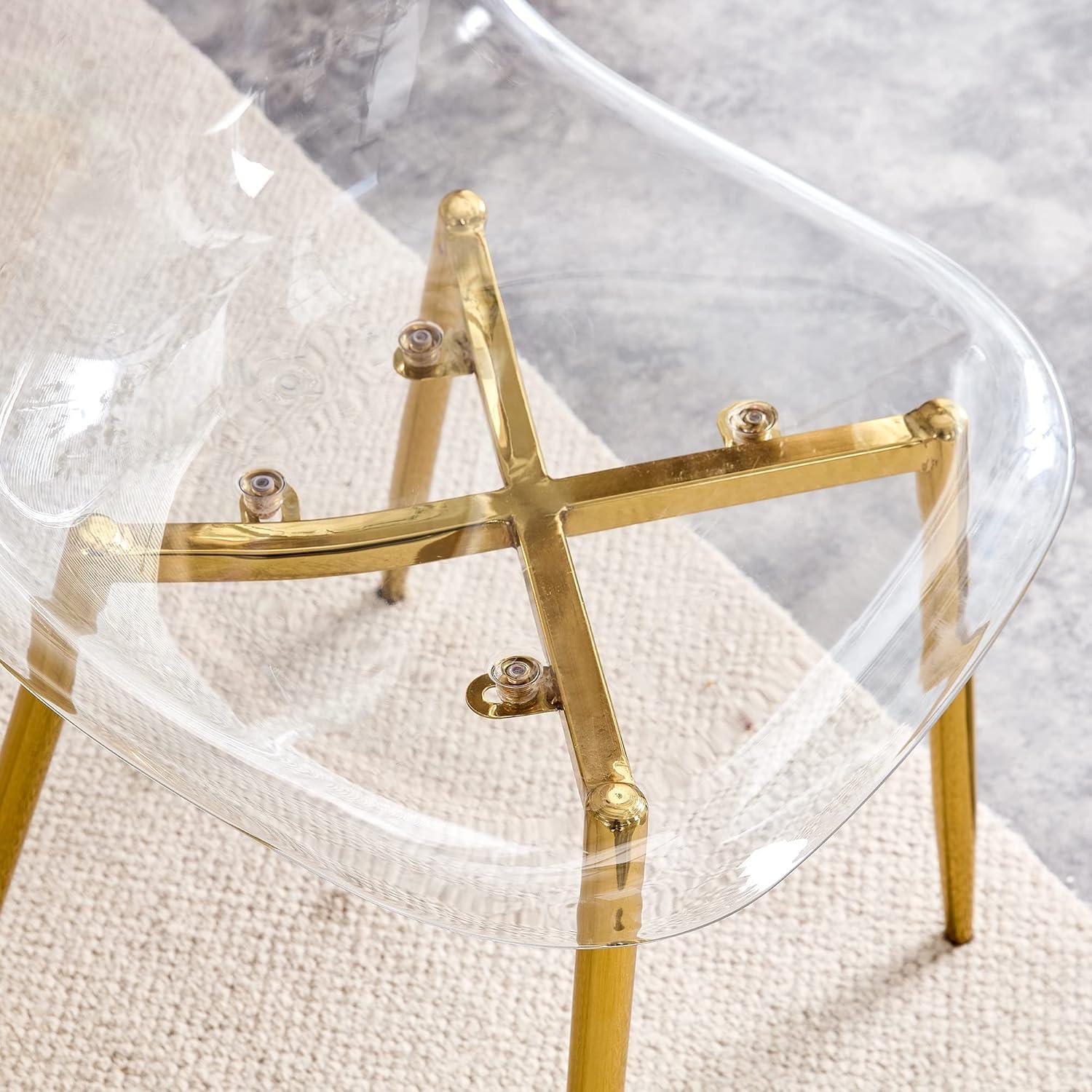 Clear Acrylic Side Chair with Gold Metal Legs