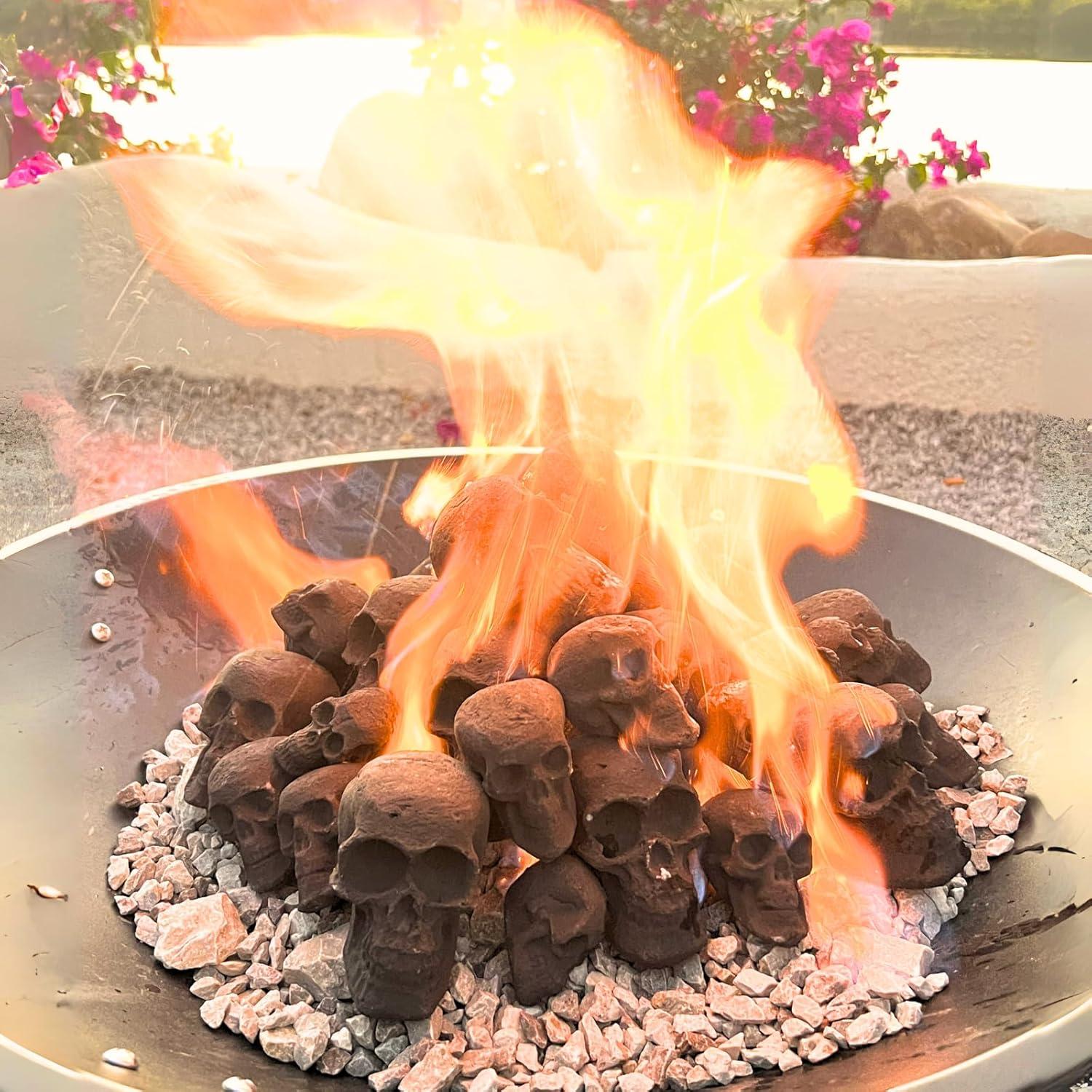 Heyfurni 7pcs Fireproof Skulls Fire Pit Logs for Stone Firepit,Bonfire,Campfire,Charcoal,Mini Size