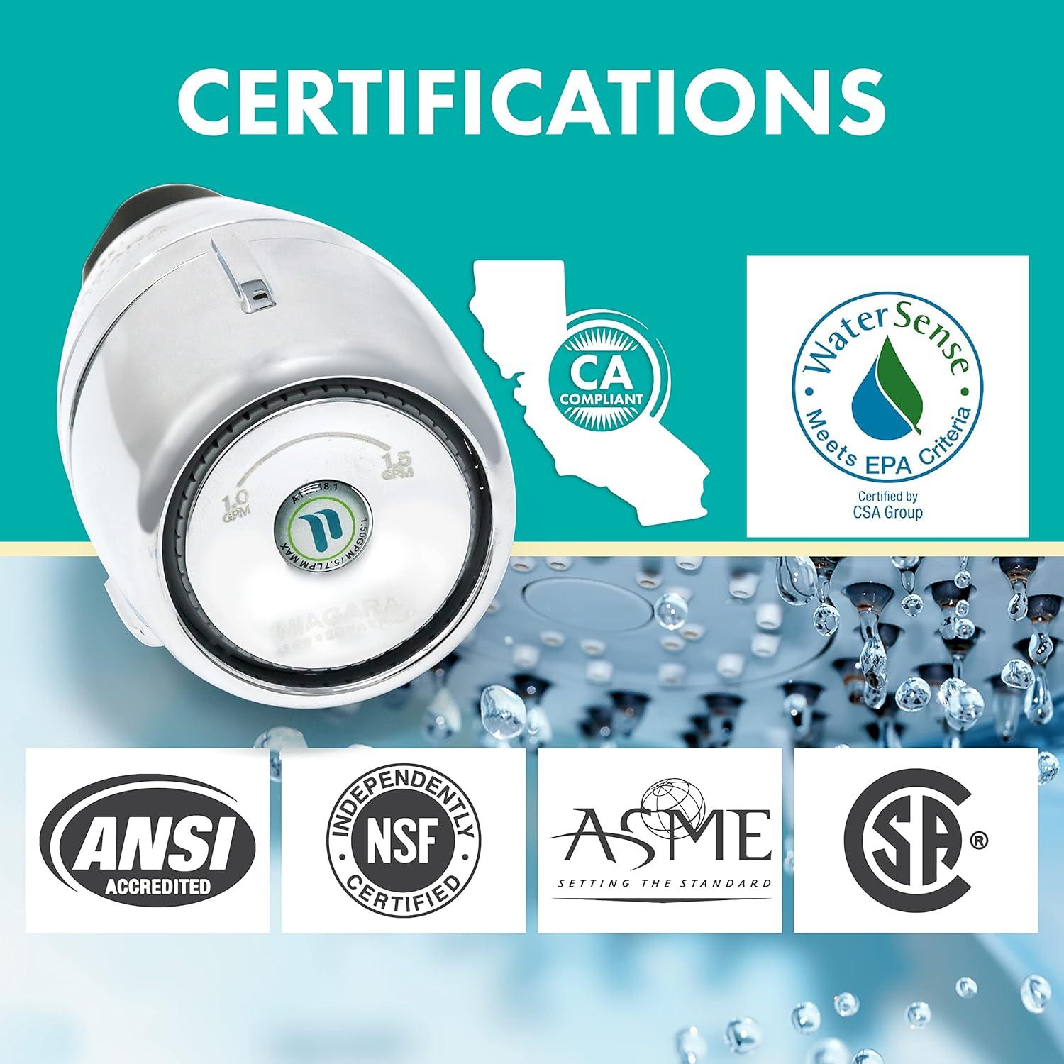 Niagara Conservation N2610CH Bi-Max 1-Spray with 1.0-1.5 GPM 2.125-in. Wall Mount Adjustable Fixed Shower Head in Chrome, 1-Pack | Bathroom Shower Head Sprayer with Pressure Compensation