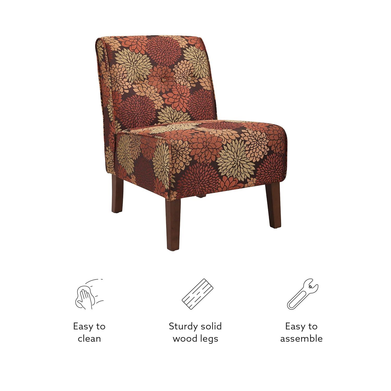 Linon Coco Harvest Upholstered Tufted Accent Chair in Rust/Orange Floral Fabric